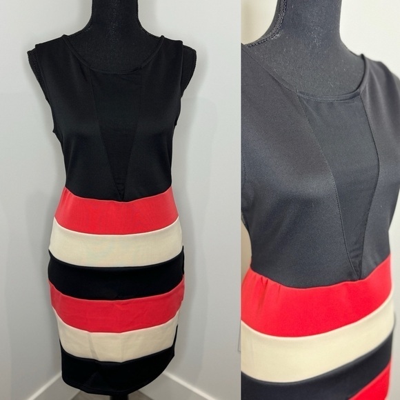 Arden B. Bodycon Black Mesh Front Midi Dress (L) - Picture 1 of 9